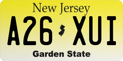 NJ license plate A26XUI