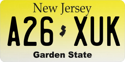 NJ license plate A26XUK
