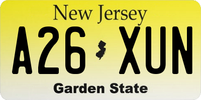 NJ license plate A26XUN