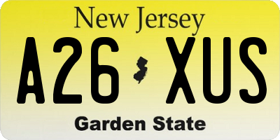 NJ license plate A26XUS