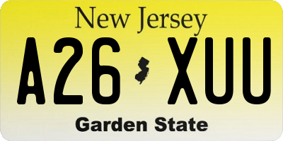NJ license plate A26XUU