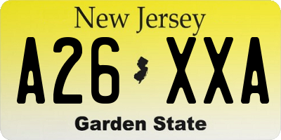 NJ license plate A26XXA
