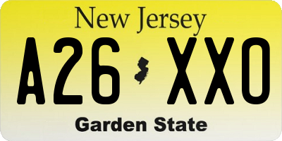 NJ license plate A26XXO