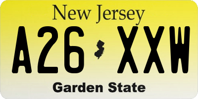 NJ license plate A26XXW