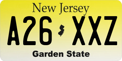 NJ license plate A26XXZ