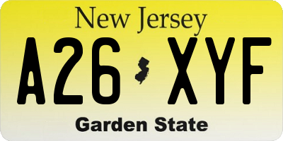 NJ license plate A26XYF