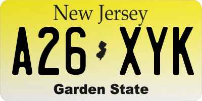 NJ license plate A26XYK