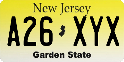 NJ license plate A26XYX