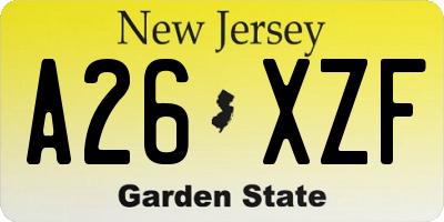 NJ license plate A26XZF