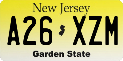 NJ license plate A26XZM