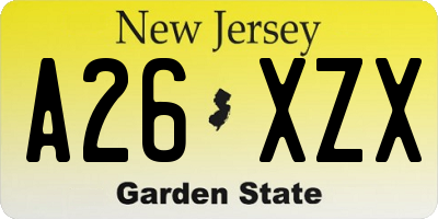NJ license plate A26XZX