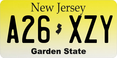 NJ license plate A26XZY