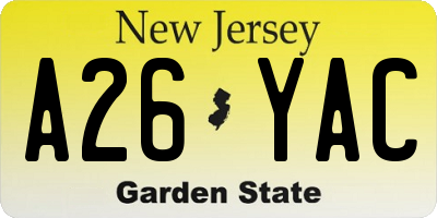 NJ license plate A26YAC