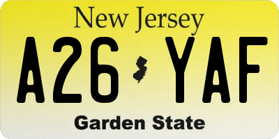 NJ license plate A26YAF