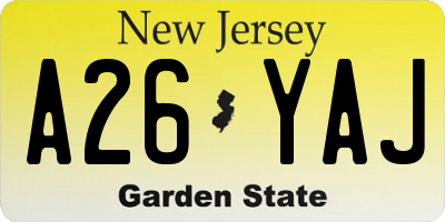 NJ license plate A26YAJ