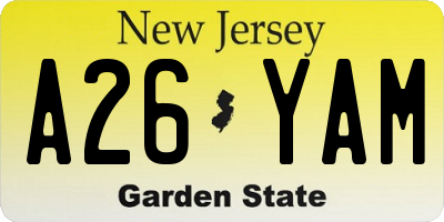 NJ license plate A26YAM