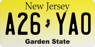 NJ license plate A26YAO
