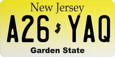 NJ license plate A26YAQ