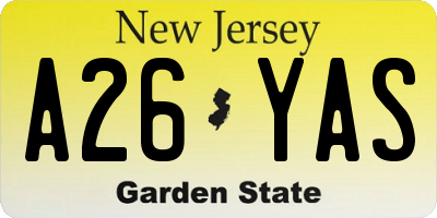 NJ license plate A26YAS