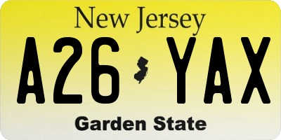 NJ license plate A26YAX