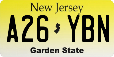 NJ license plate A26YBN