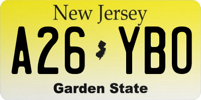 NJ license plate A26YBO