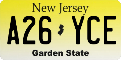 NJ license plate A26YCE