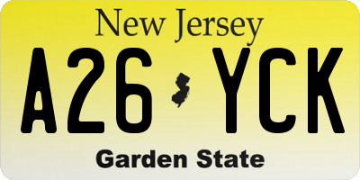 NJ license plate A26YCK
