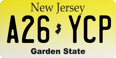 NJ license plate A26YCP