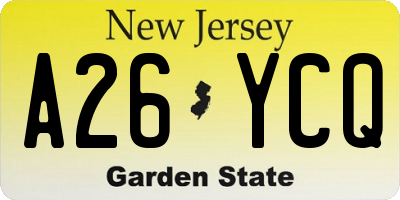 NJ license plate A26YCQ