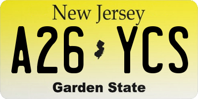 NJ license plate A26YCS
