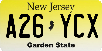 NJ license plate A26YCX