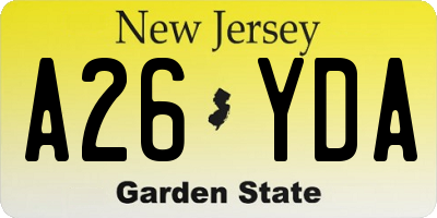 NJ license plate A26YDA