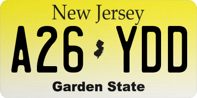 NJ license plate A26YDD