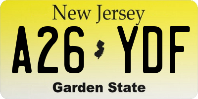 NJ license plate A26YDF