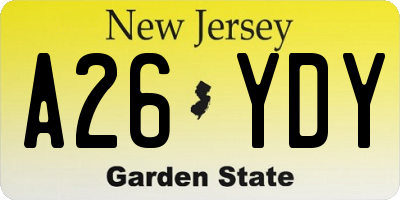 NJ license plate A26YDY
