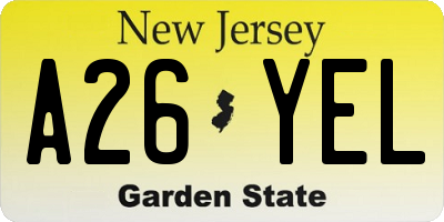 NJ license plate A26YEL
