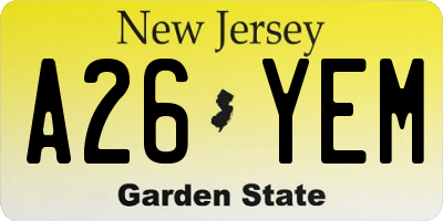 NJ license plate A26YEM