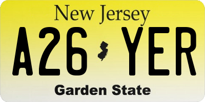 NJ license plate A26YER
