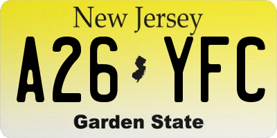 NJ license plate A26YFC
