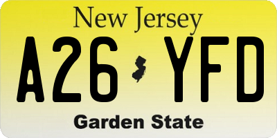 NJ license plate A26YFD