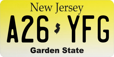 NJ license plate A26YFG