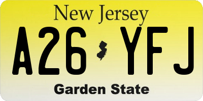 NJ license plate A26YFJ