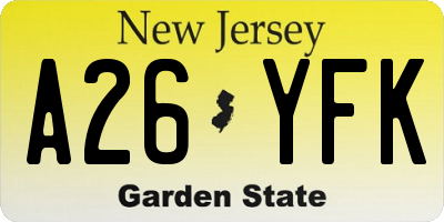 NJ license plate A26YFK