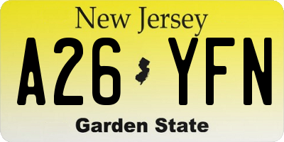 NJ license plate A26YFN