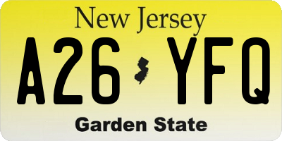 NJ license plate A26YFQ