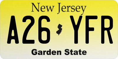 NJ license plate A26YFR