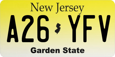 NJ license plate A26YFV
