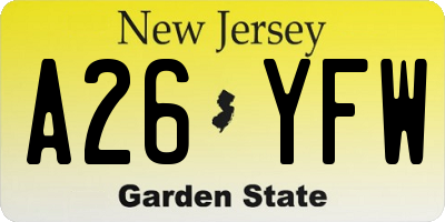 NJ license plate A26YFW