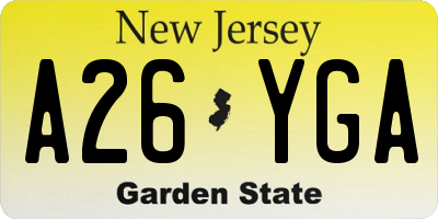 NJ license plate A26YGA